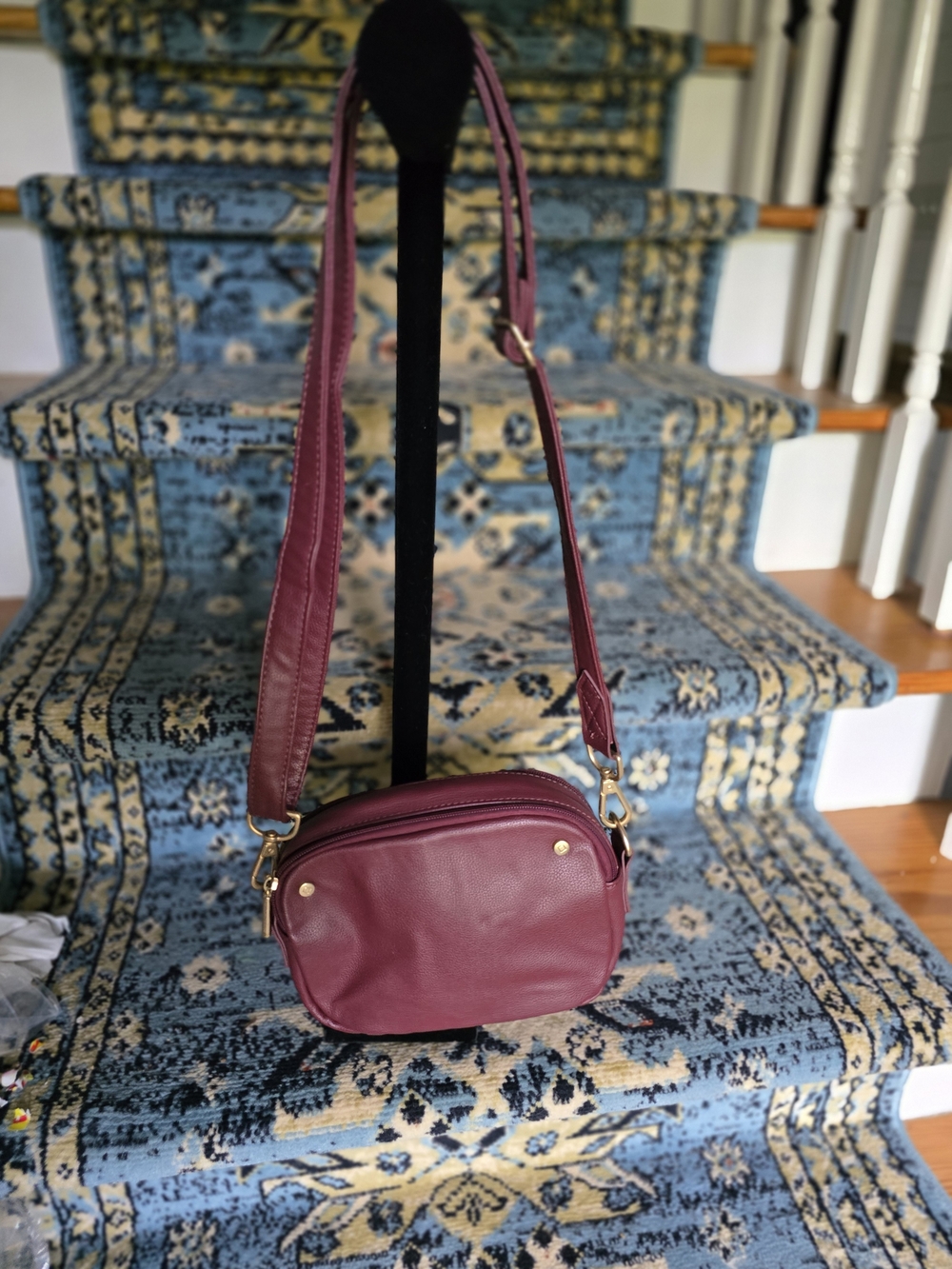 Women’s Burgundy Leather Crossbody Bag - Thirty One